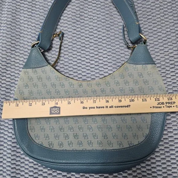Vintage Dooney & Bourke Blue Monogram Canvas Blue Leather Trim Hobo Shoulder Bag - Picture 6 of 7
